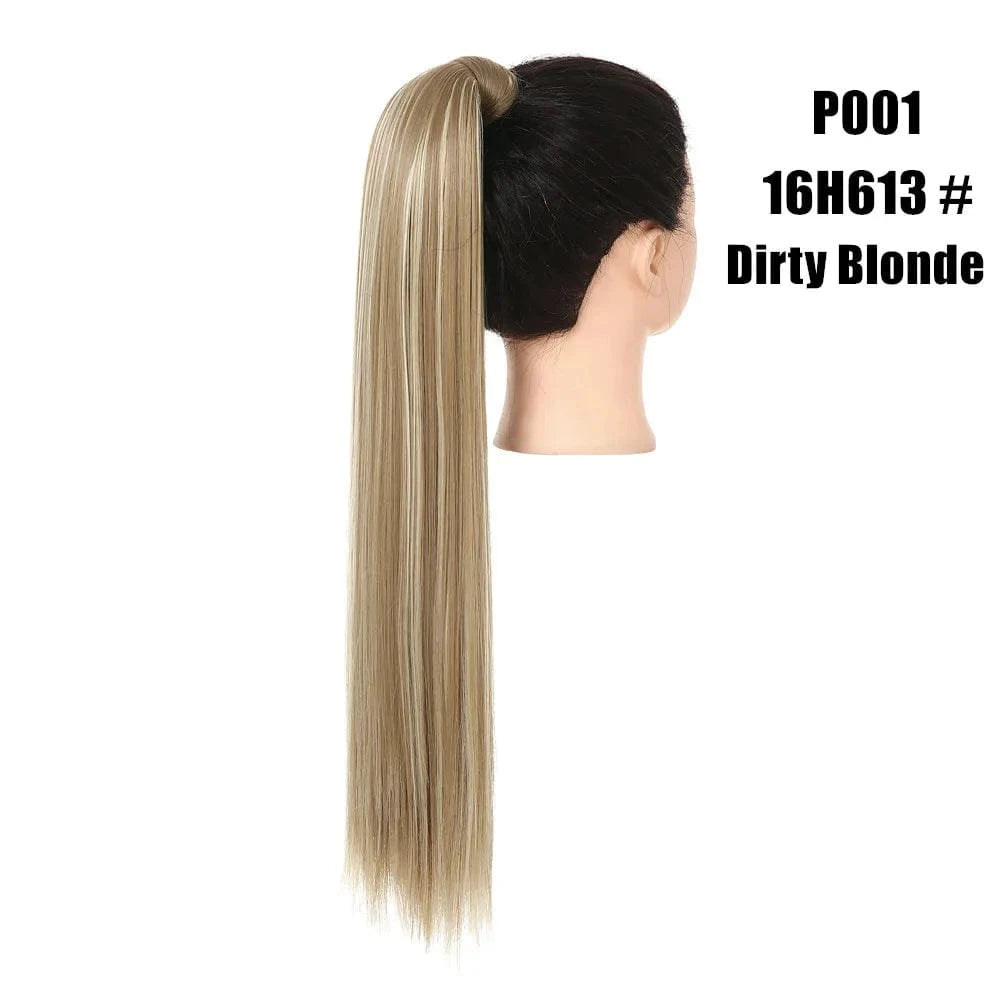 Wholesale High Quality 24 Inch Synthetic Fiber Silky Straight Colorful  Wrap Around Hair Ponytail Extension Wig For White Women