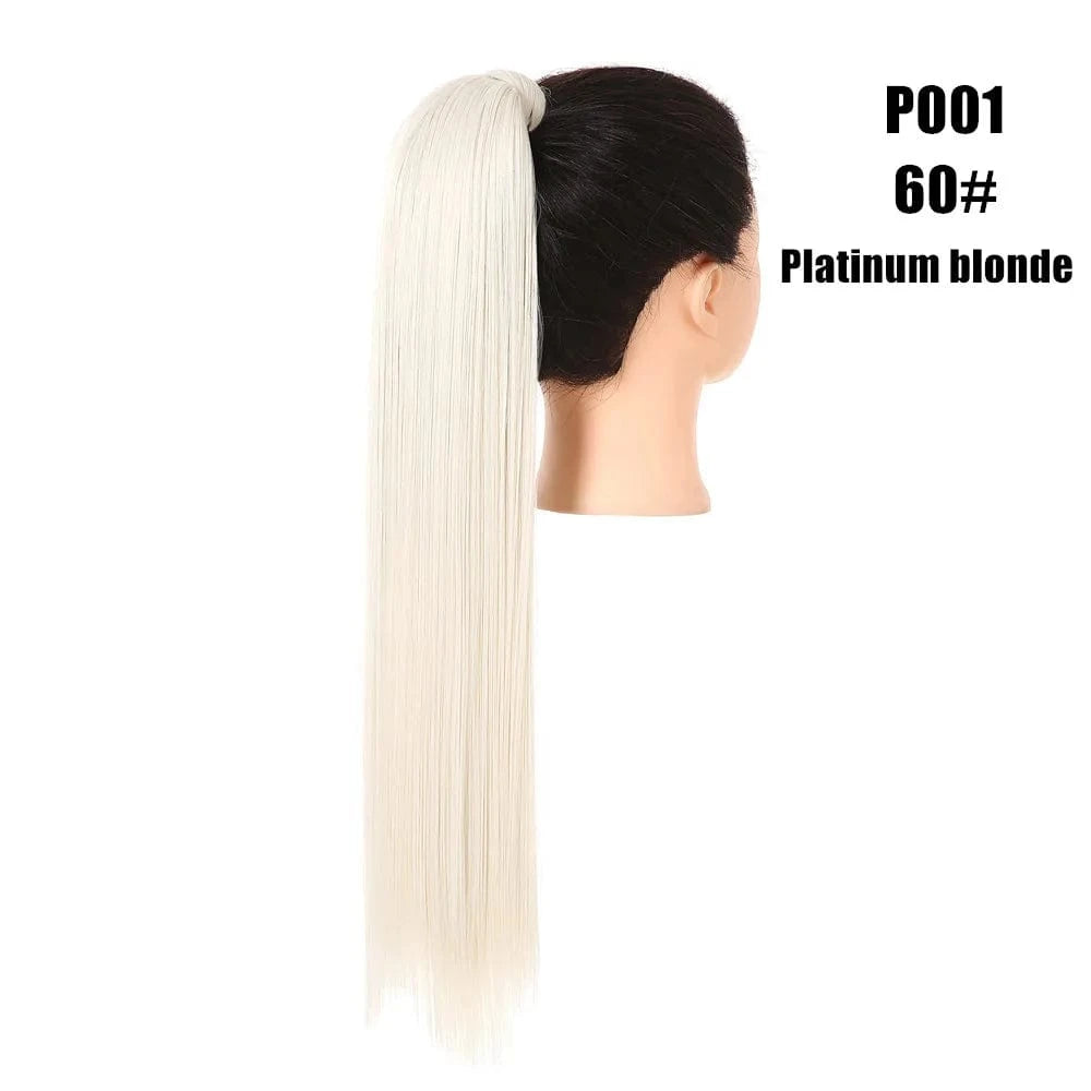 Wholesale High Quality 24 Inch Synthetic Fiber Silky Straight Colorful  Wrap Around Hair Ponytail Extension Wig For White Women