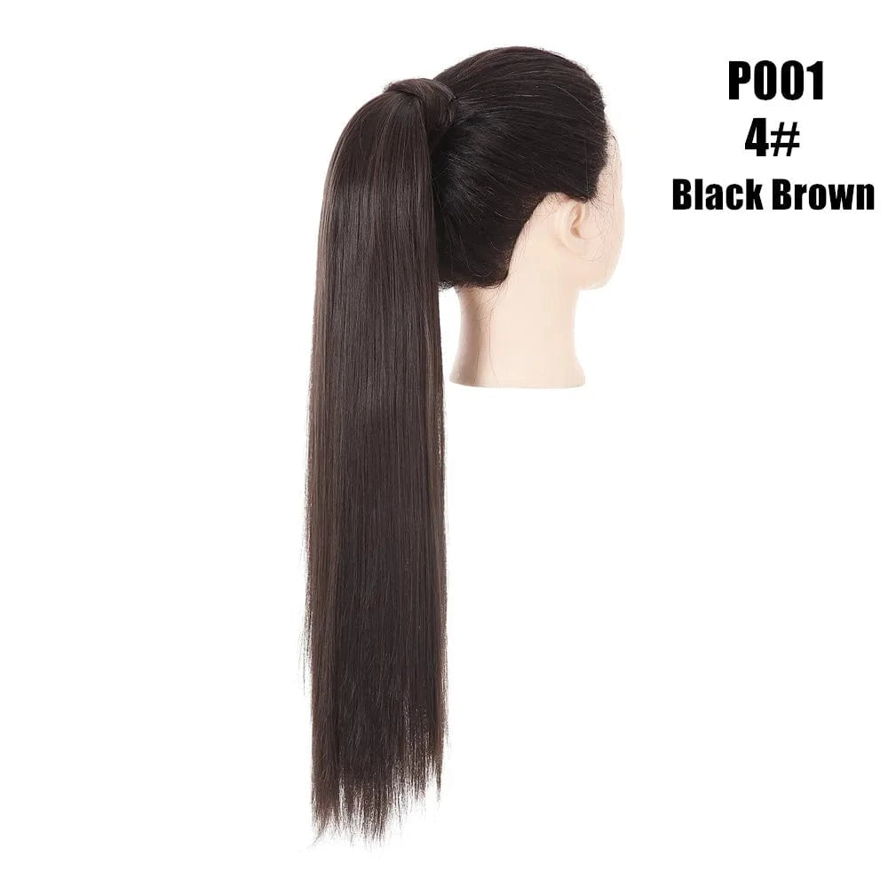 Wholesale High Quality 24 Inch Synthetic Fiber Silky Straight Colorful  Wrap Around Hair Ponytail Extension Wig For White Women