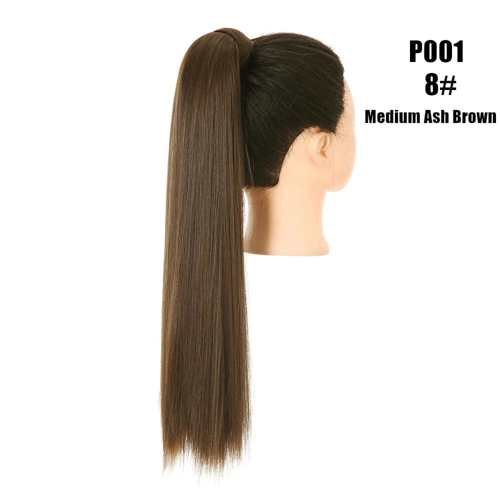 Wholesale High Quality 24 Inch Synthetic Fiber Silky Straight Colorful  Wrap Around Hair Ponytail Extension Wig For White Women