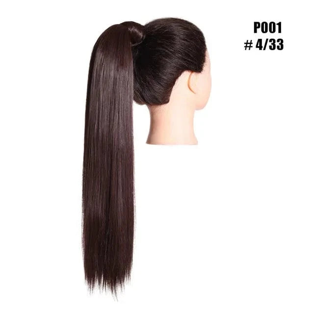 Wholesale High Quality 24 Inch Synthetic Fiber Silky Straight Colorful  Wrap Around Hair Ponytail Extension Wig For White Women