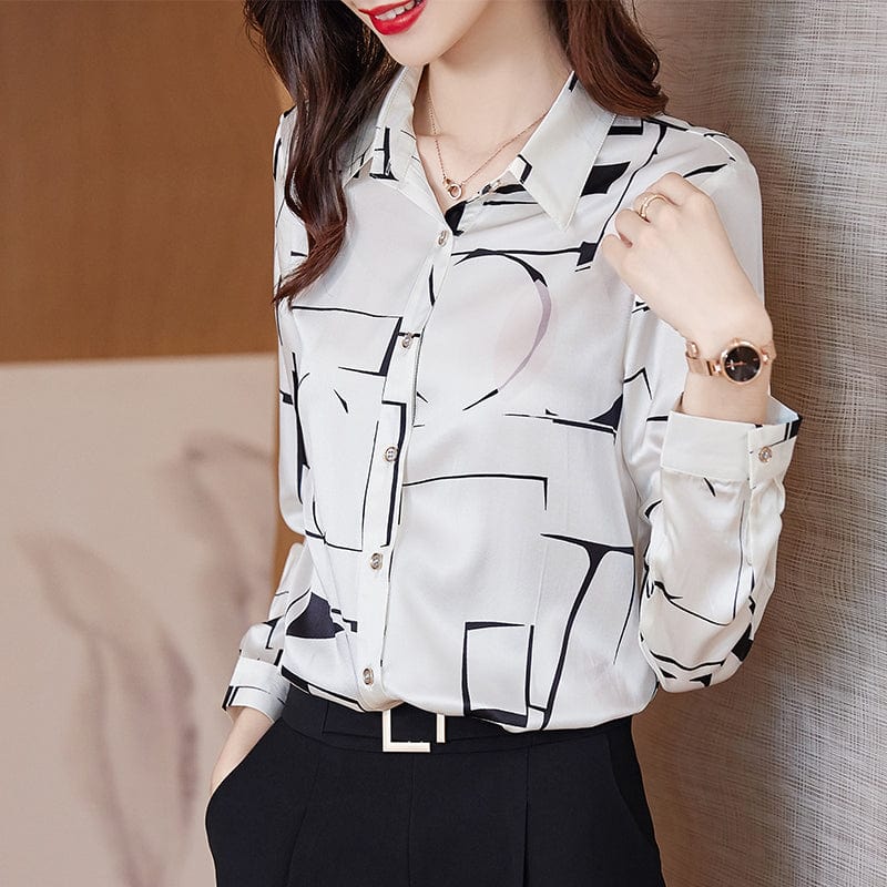 Wholesale High Quality New Elegant Female Loose Blouse Formal Women Clothes Tops Office Ladies Plus Size Fashion Printing Shirt
