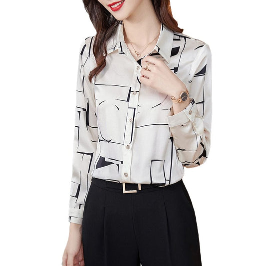 Wholesale High Quality New Elegant Female Loose Blouse Formal Women Clothes Tops Office Ladies Plus Size Fashion Printing Shirt