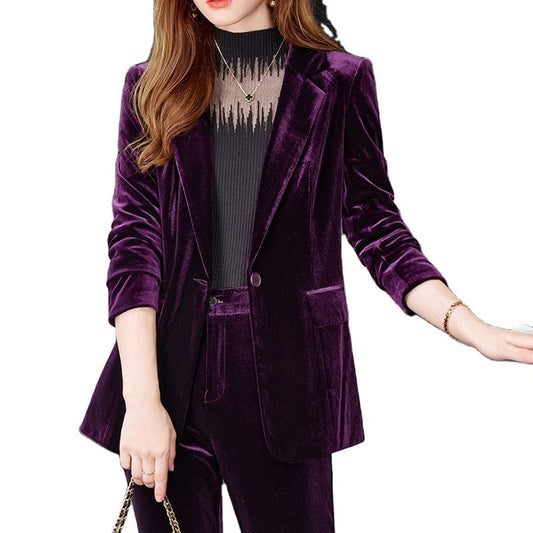 Wholesale High-quality Velvet Fabric Business Pant Suit 2 Piece Set for Women Thick Soft Fashion Jacket and Trouser Office Lady