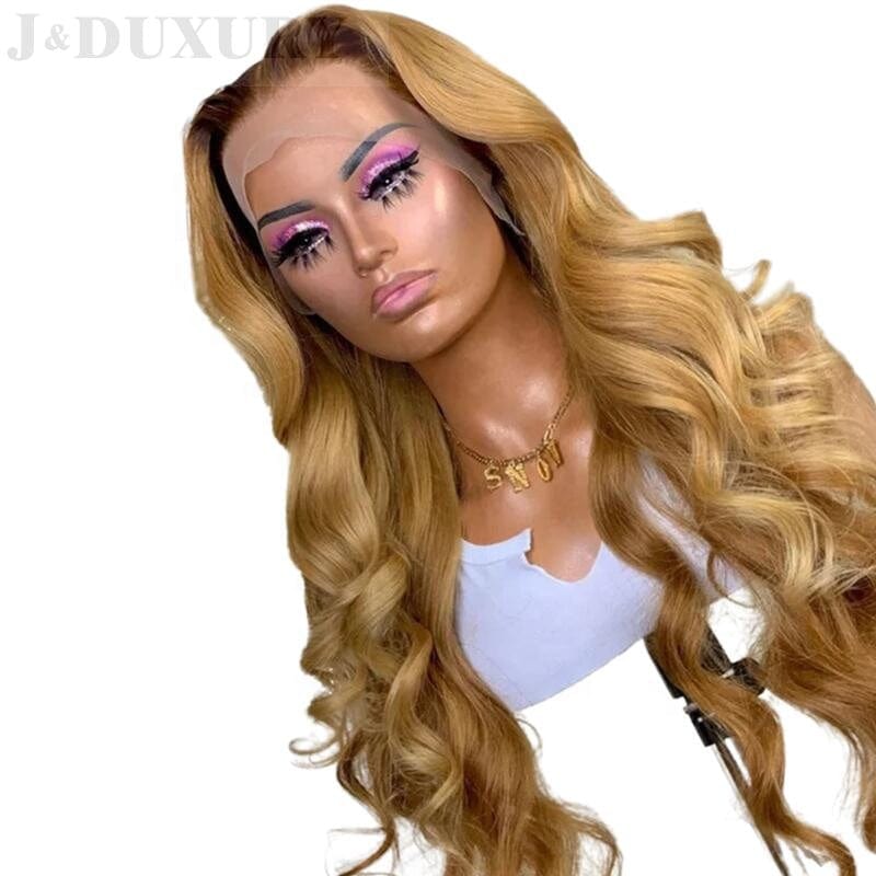 wholesale human hair ombre honey blonde colored glueless full hd lace wigs for black women hd 13x6 lace frontal wigs