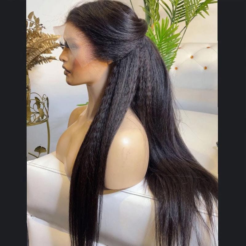 Wholesale Human Hair Vendors Peruvian Virgin Hair Wigs Coarse Yaki Kinky Straight Wig Baby Hair Pre Pluck 360 Lace Frontal Wig