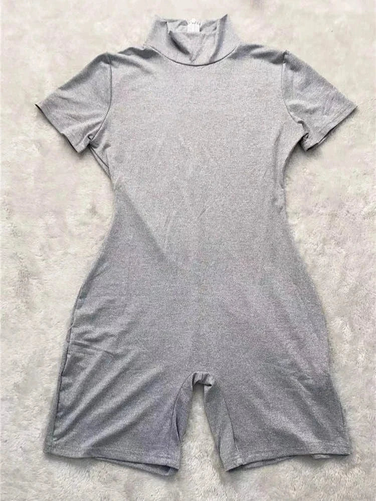Wholesale Jumpsuits Skinny Short Sleeve Turtle Neck Onesies Playsuit Jumpsuit Summer Bodysuits for Women