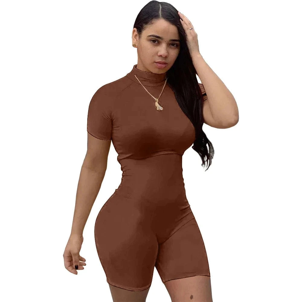 Wholesale Jumpsuits Skinny Short Sleeve Turtle Neck Onesies Playsuit Jumpsuit Summer Bodysuits for Women