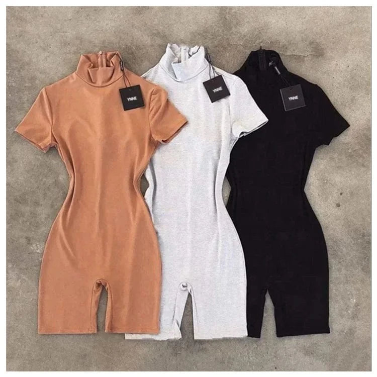 Wholesale Jumpsuits Skinny Short Sleeve Turtle Neck Onesies Playsuit Jumpsuit Summer Bodysuits for Women