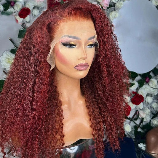 Wholesale Kinky Curly 99J  Color Raw Peruvian Hair Lace Front Wigs for Black Women