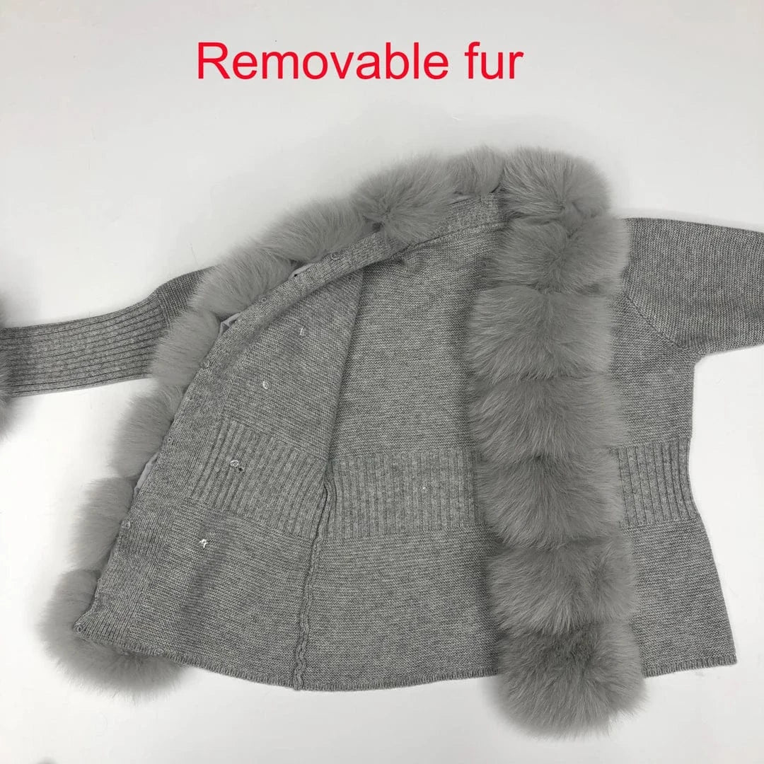 Wholesale Ladies Autumn Winter Knitted Fox Fur Trim Wool Fur Sweater
