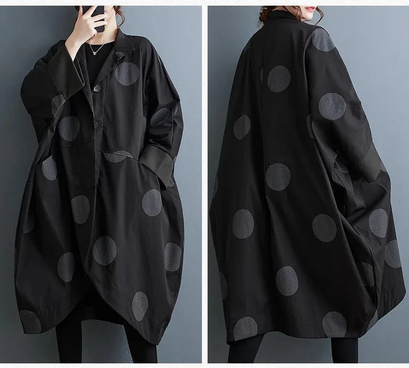 Wholesale Ladies Casual Windbreaker Jacket Loose Polka Dot Print Irregular Bat Sleeve Women's Trench Coat