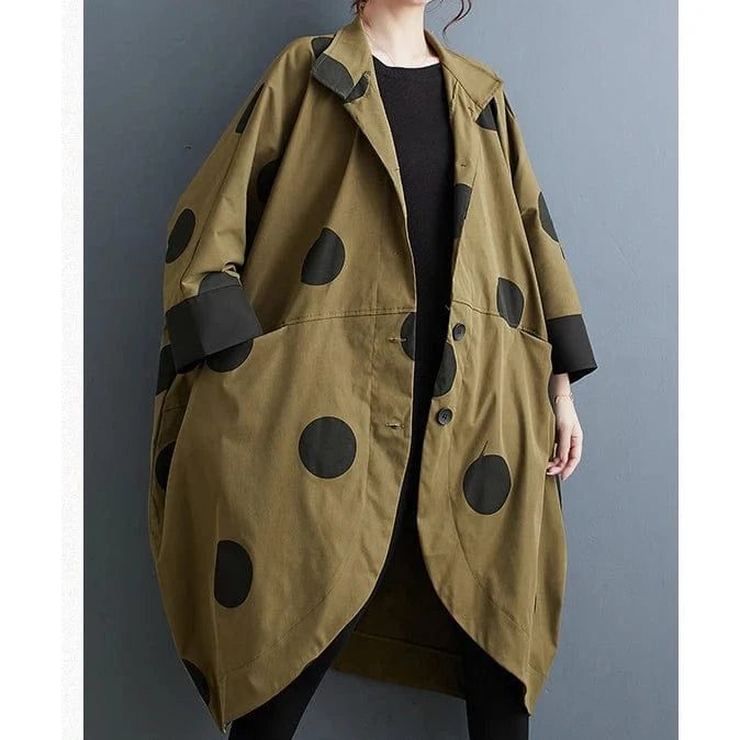 Wholesale Ladies Casual Windbreaker Jacket Loose Polka Dot Print Irregular Bat Sleeve Women's Trench Coat