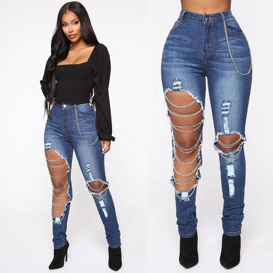 Wholesale Ladies Female Women's Pantalon Jean Femm Sexy Bell Bottom Plus Ripped Denim Pants Skinny High Waisted Jeans