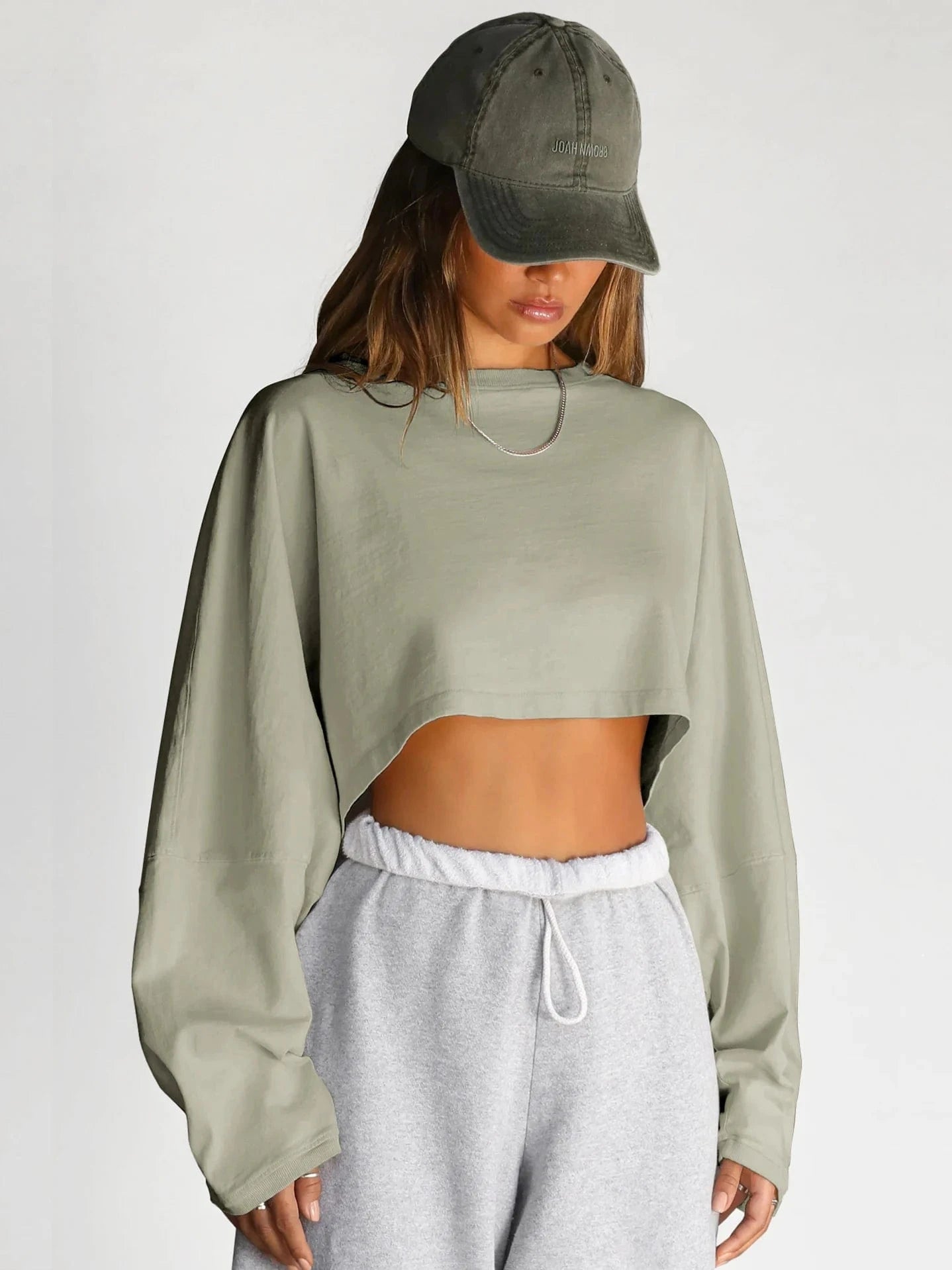Wholesale Long Sleeve Crewneck Crop Top TShirt Casual Solid Loose Fit Workout Cropped Pullover Sweatshirts Women
