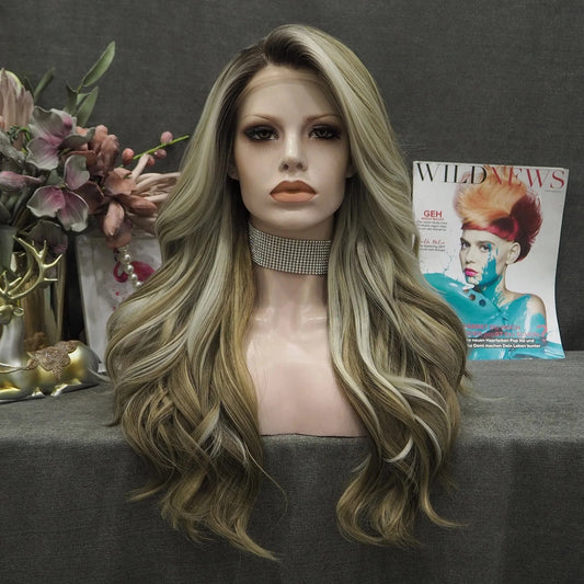 Wholesale Long Wig Highlight Honey Blond Lace Front Wig Overnight Delivery Premium Fiber Ombre Synthetic Lace Front wigs