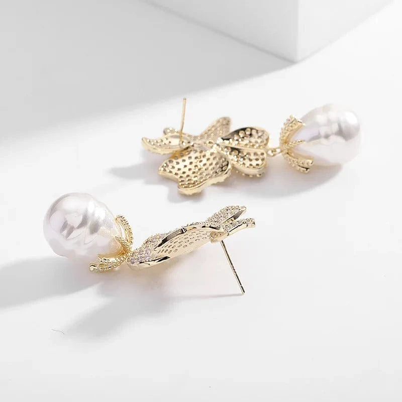 Wholesale Luxury Flower Pearl Drop Earrings for Women Girls Gift Engagement S925 Silver Needle Colorful Zircon Fashion Jewelry