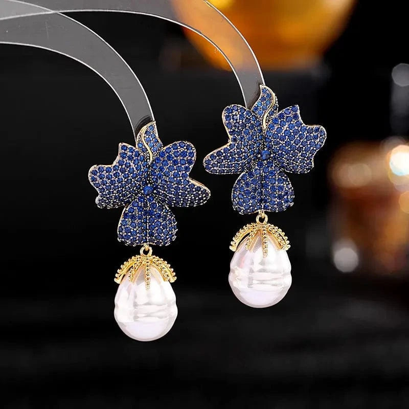 Wholesale Luxury Flower Pearl Drop Earrings for Women Girls Gift Engagement S925 Silver Needle Colorful Zircon Fashion Jewelry