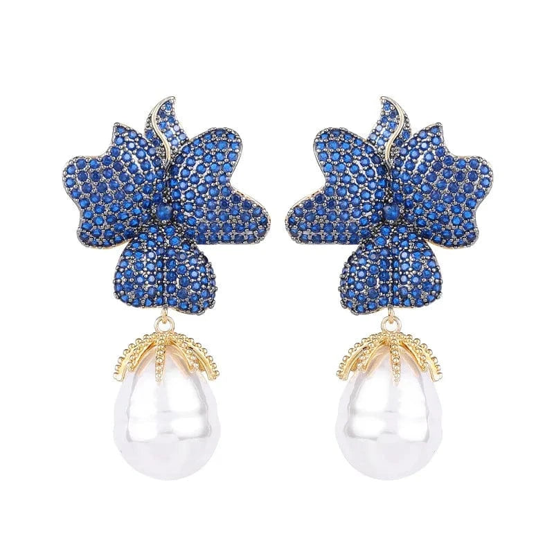 Wholesale Luxury Flower Pearl Drop Earrings for Women Girls Gift Engagement S925 Silver Needle Colorful Zircon Fashion Jewelry