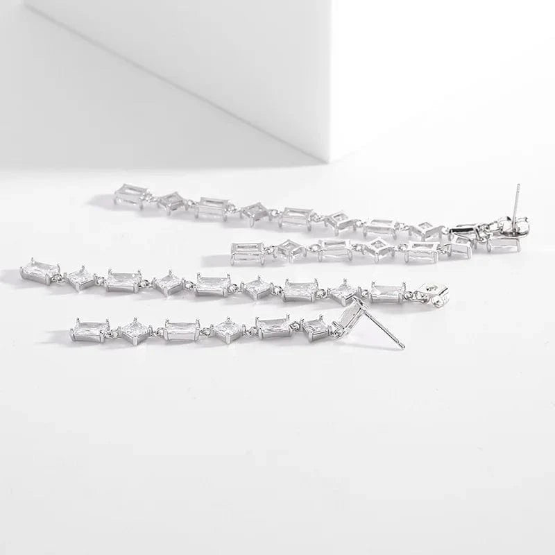 Wholesale Luxury Geometric Long Drop Earrings for Women Girls Gift Engagement S925 Silver Needle Colorful Zircon Fashion Jewelry