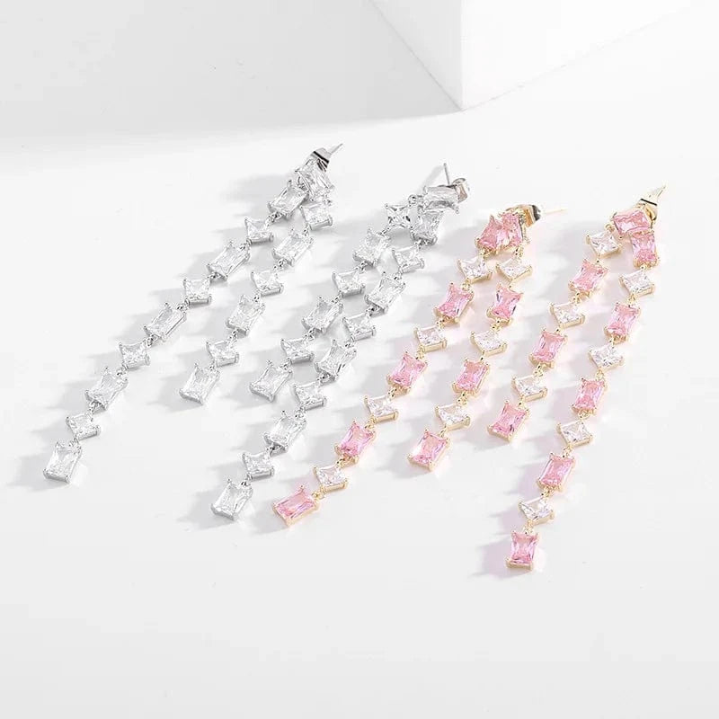 Wholesale Luxury Geometric Long Drop Earrings for Women Girls Gift Engagement S925 Silver Needle Colorful Zircon Fashion Jewelry