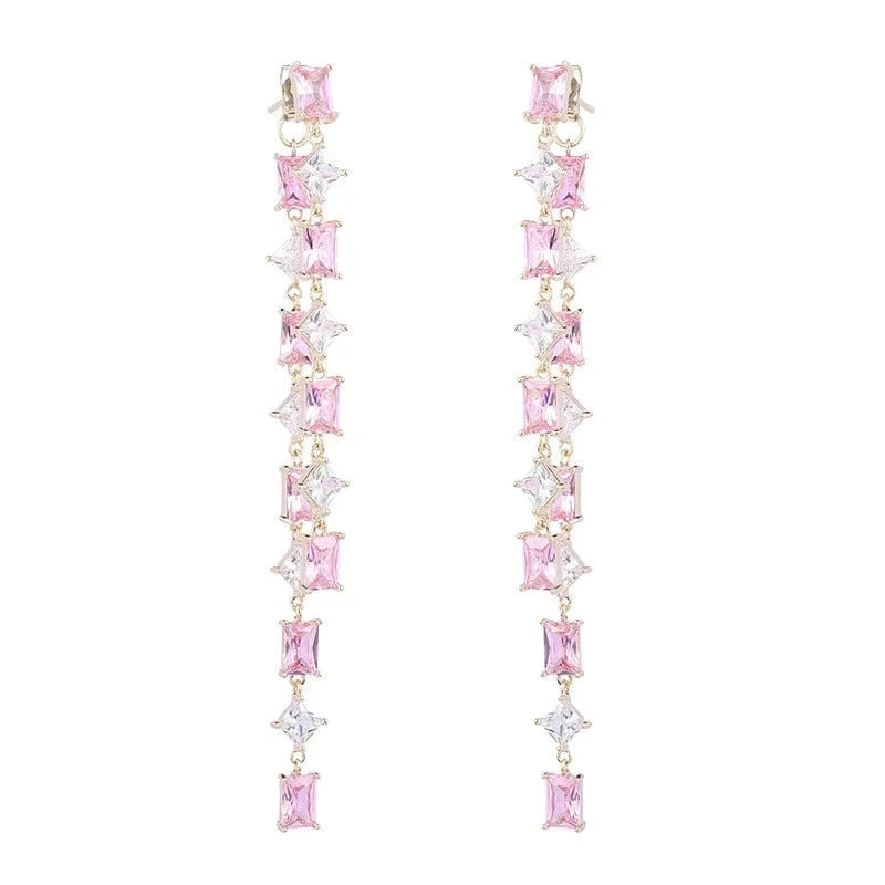 Wholesale Luxury Geometric Long Drop Earrings for Women Girls Gift Engagement S925 Silver Needle Colorful Zircon Fashion Jewelry