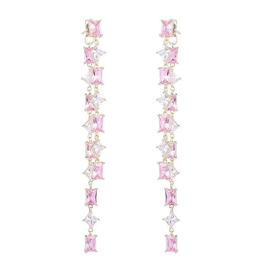 Wholesale Luxury Geometric Long Drop Earrings for Women Girls Gift Engagement S925 Silver Needle Colorful Zircon Fashion Jewelry
