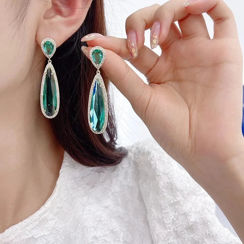 Wholesale Luxury Long Drop Earrings for Women Glass Oval Crystal Engagement S925 Silver Needle Colorful Zircon Fashion Jewelry