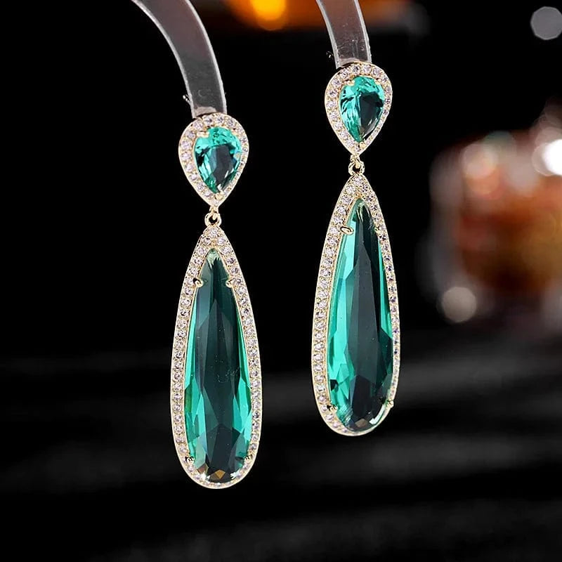 Wholesale Luxury Long Drop Earrings for Women Glass Oval Crystal Engagement S925 Silver Needle Colorful Zircon Fashion Jewelry