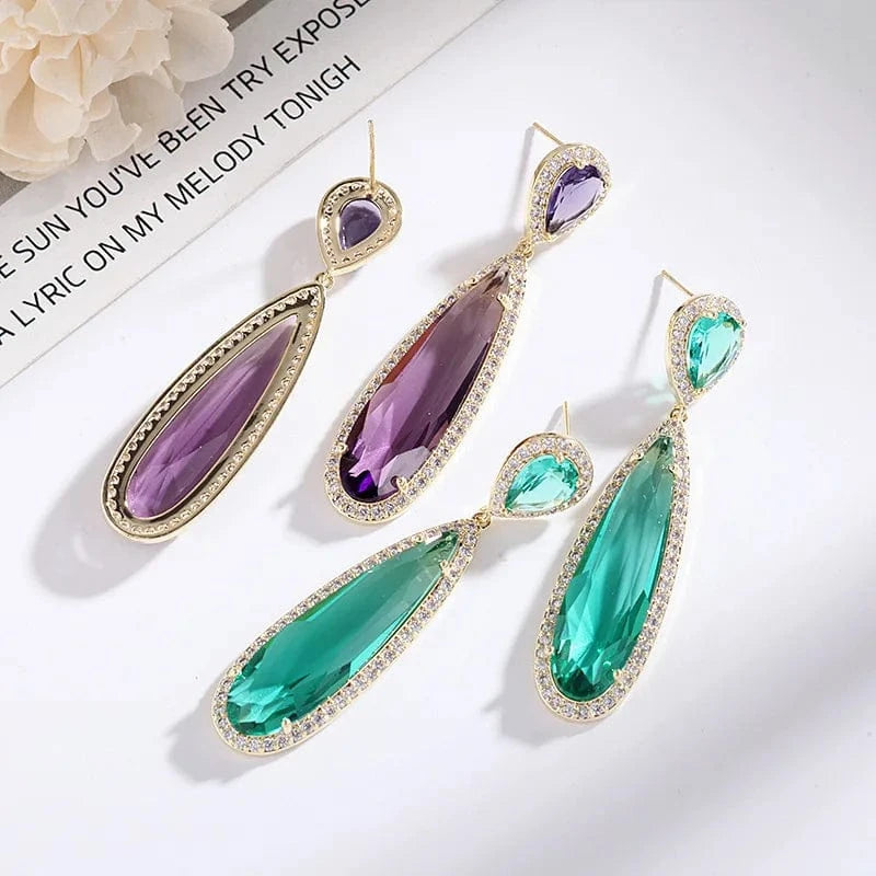 Wholesale Luxury Long Drop Earrings for Women Glass Oval Crystal Engagement S925 Silver Needle Colorful Zircon Fashion Jewelry