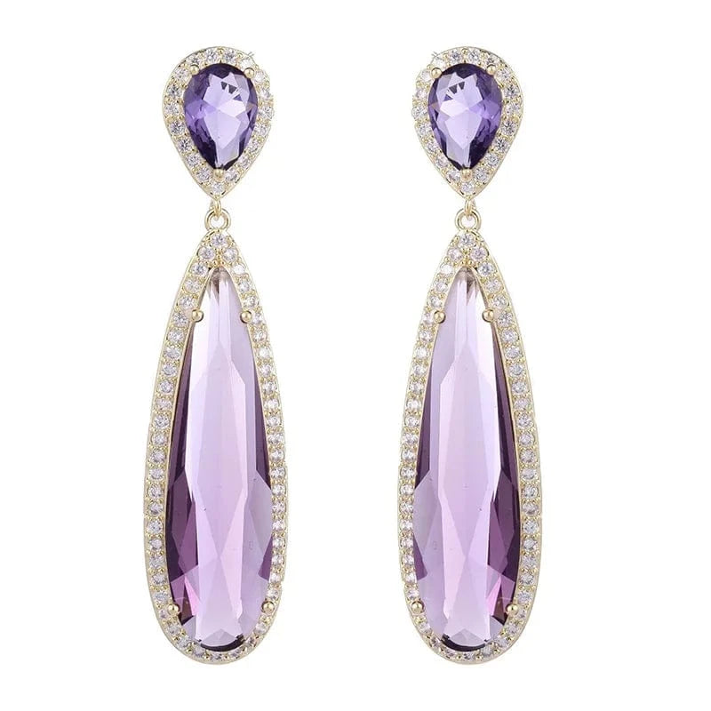 Wholesale Luxury Long Drop Earrings for Women Glass Oval Crystal Engagement S925 Silver Needle Colorful Zircon Fashion Jewelry