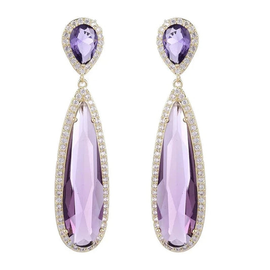Wholesale Luxury Long Drop Earrings for Women Glass Oval Crystal Engagement S925 Silver Needle Colorful Zircon Fashion Jewelry