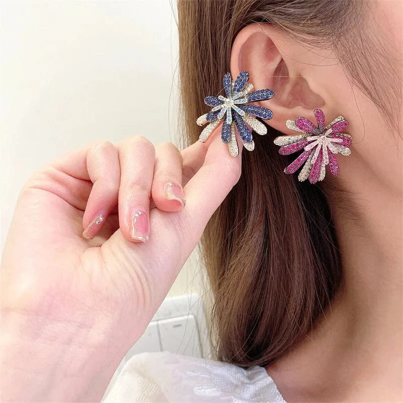 Wholesale Luxury Statement Fireworks Earrings for Women Engagement Party S925 Silver Needle Zircon Micro Paved Fashion Jewelry