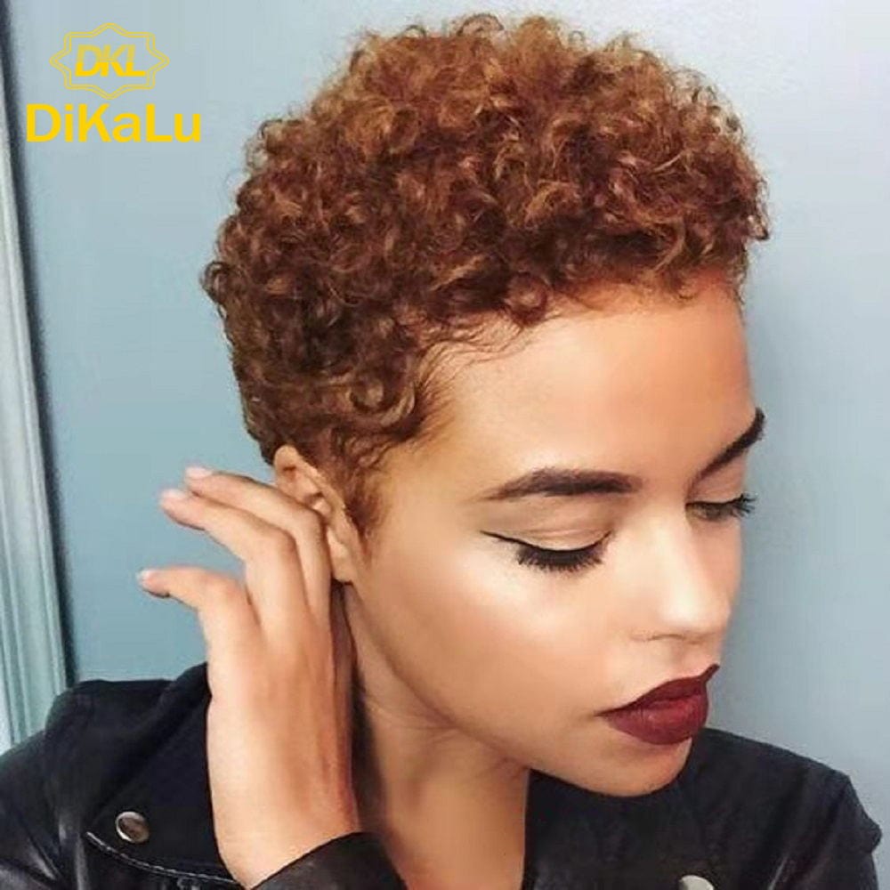 wholesale Machine made hair wig 1B/2#/4#/99j/27#/30# color  Afro Kinky Curly wig 100 % human hair short wigs for black women