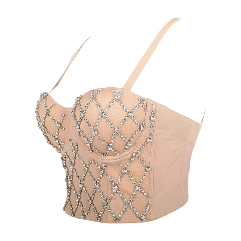 Wholesale mesh corset tops with diamonds Custom Sexy Back Snap Sling corsets tops for women