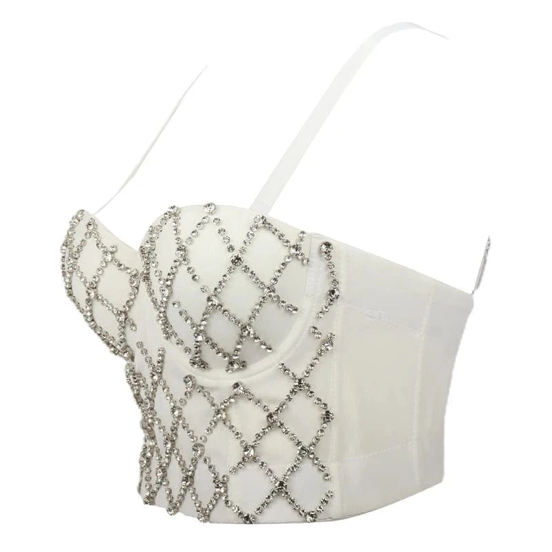 Wholesale mesh corset tops with diamonds Custom Sexy Back Snap Sling corsets tops for women