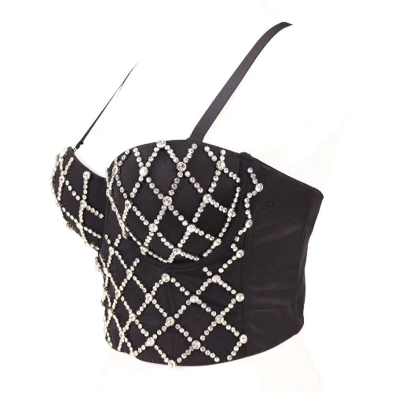 Wholesale mesh corset tops with diamonds Custom Sexy Back Snap Sling corsets tops for women