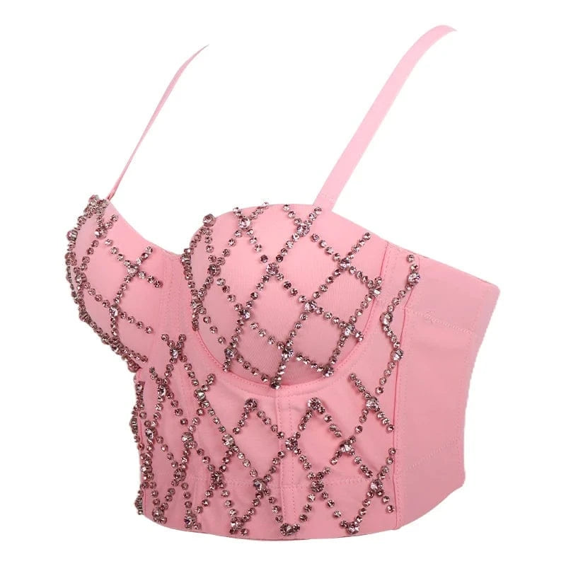 Wholesale mesh corset tops with diamonds Custom Sexy Back Snap Sling corsets tops for women