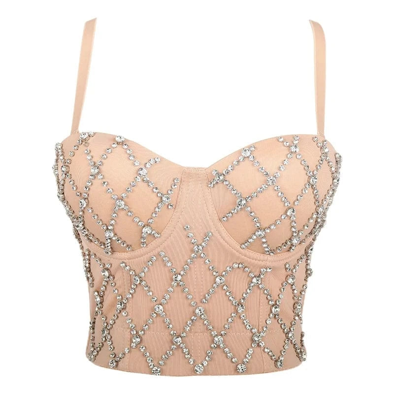 Wholesale mesh corset tops with diamonds Custom Sexy Back Snap Sling corsets tops for women