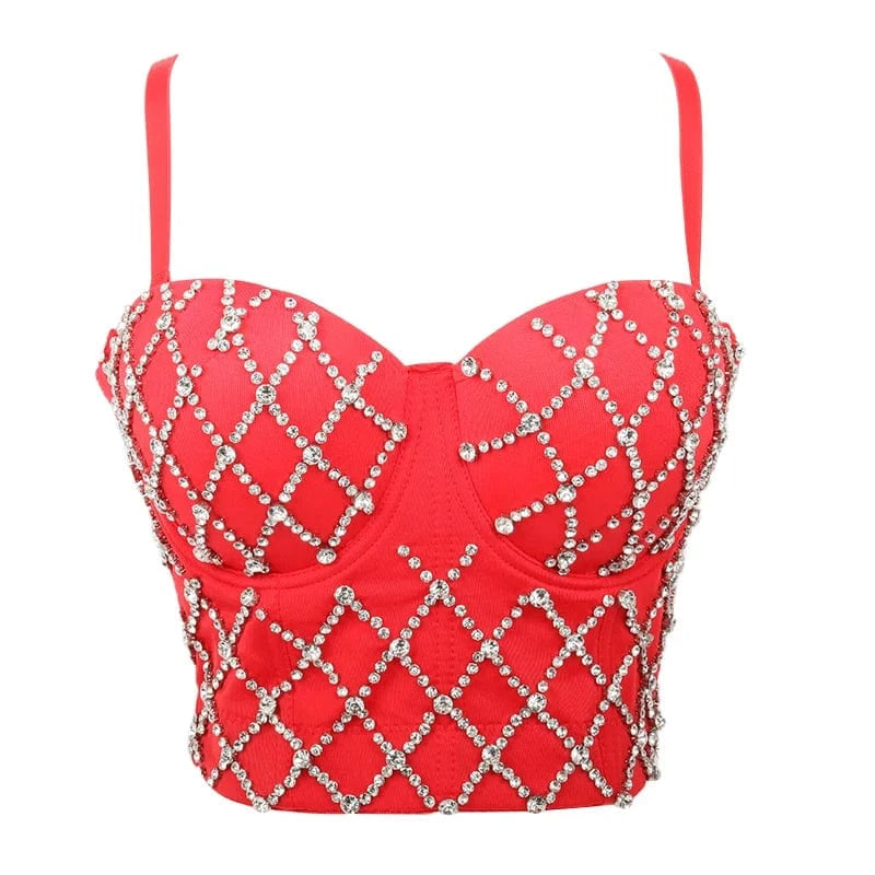Wholesale mesh corset tops with diamonds Custom Sexy Back Snap Sling corsets tops for women
