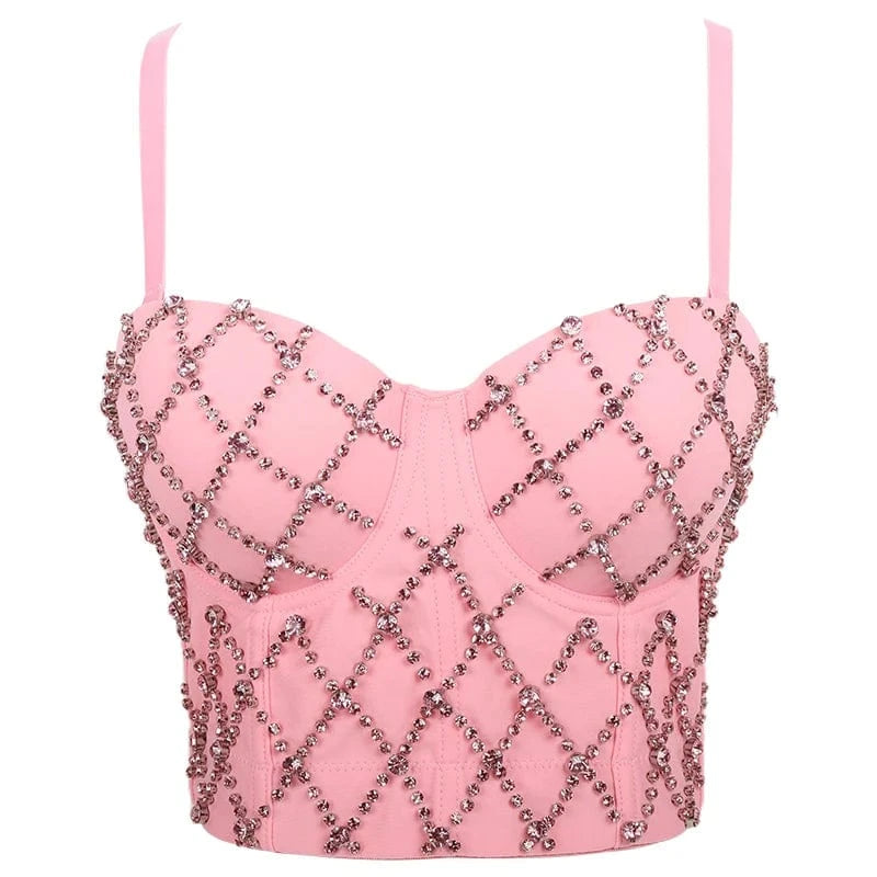 Wholesale mesh corset tops with diamonds Custom Sexy Back Snap Sling corsets tops for women