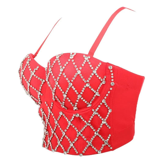 Wholesale mesh corset tops with diamonds Custom Sexy Back Snap Sling corsets tops for women