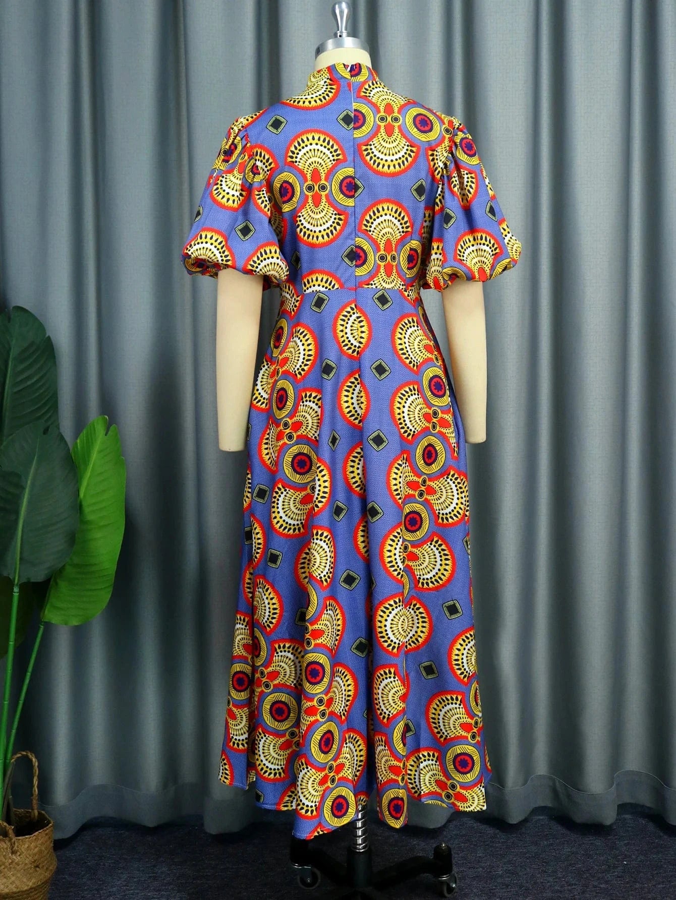 Wholesale Midi Length Classy Africa Printed A Line Women Casual Dress