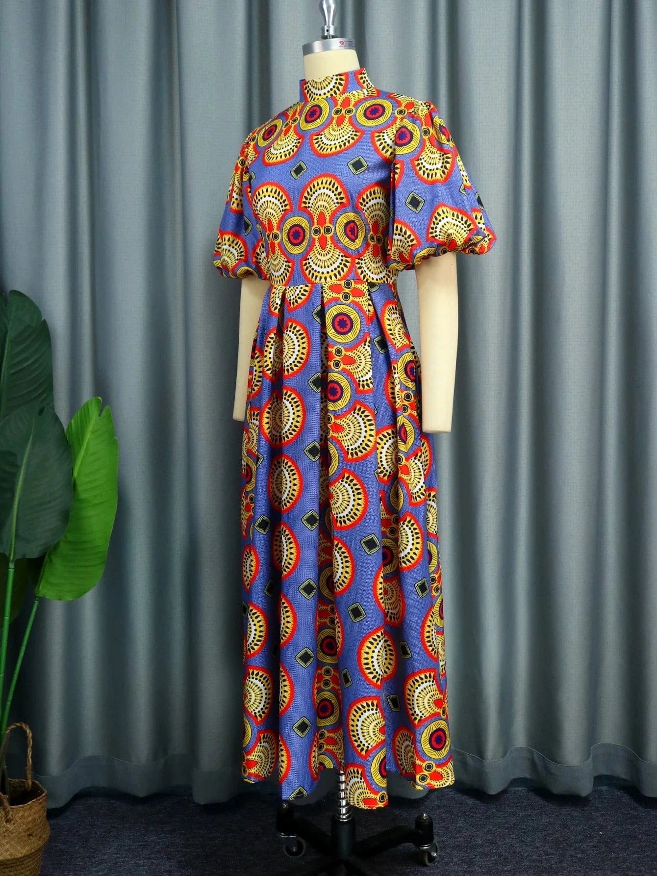 Wholesale Midi Length Classy Africa Printed A Line Women Casual Dress