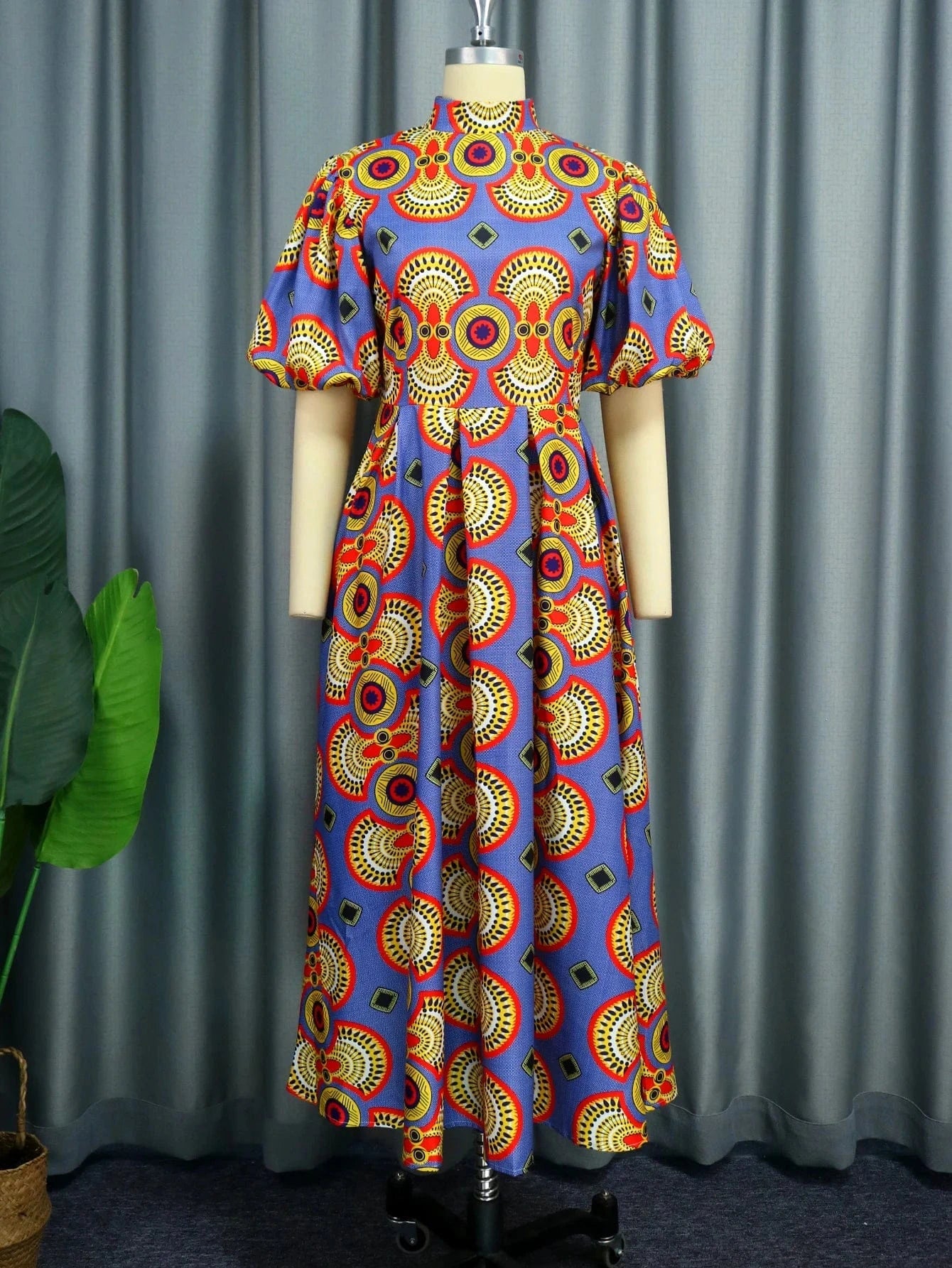 Wholesale Midi Length Classy Africa Printed A Line Women Casual Dress