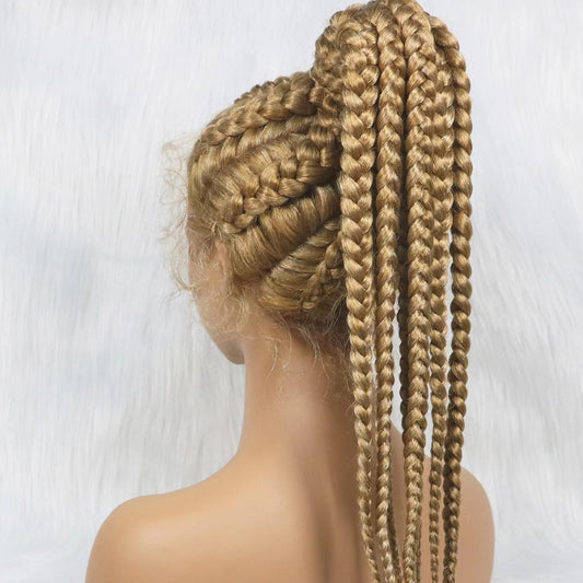 Wholesale New 8 Parts Braids Ponytail Wigs Corn Row Box Braided Synthetic Lace Front Wigs Soft Knotless Fiber Hair Braid Wigs