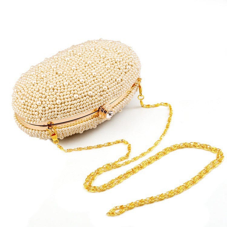 Wholesale New Luxury Designer Oval Pearl Women Evening Bag Clutch Ladies Shoulder Bag Beaded Evening Bag