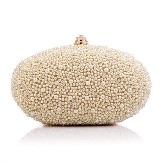Wholesale New Luxury Designer Oval Pearl Women Evening Bag Clutch Ladies Shoulder Bag Beaded Evening Bag