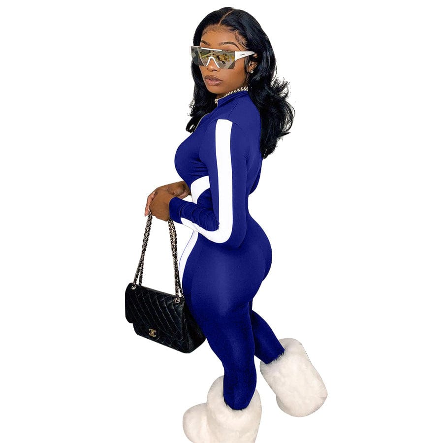 Wholesale New Style Printed Color Matching Irregular Zipper Stripe Casual Womens Fashion Jumpsuit