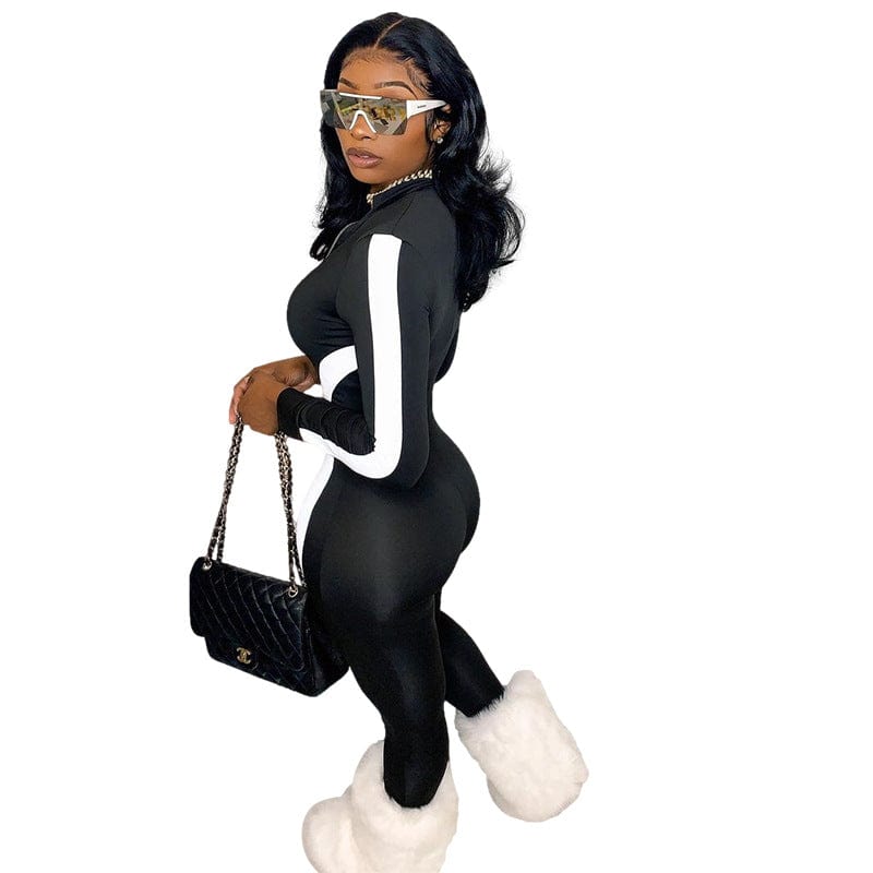 Wholesale New Style Printed Color Matching Irregular Zipper Stripe Casual Womens Fashion Jumpsuit